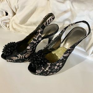 Peep toe lace high heels